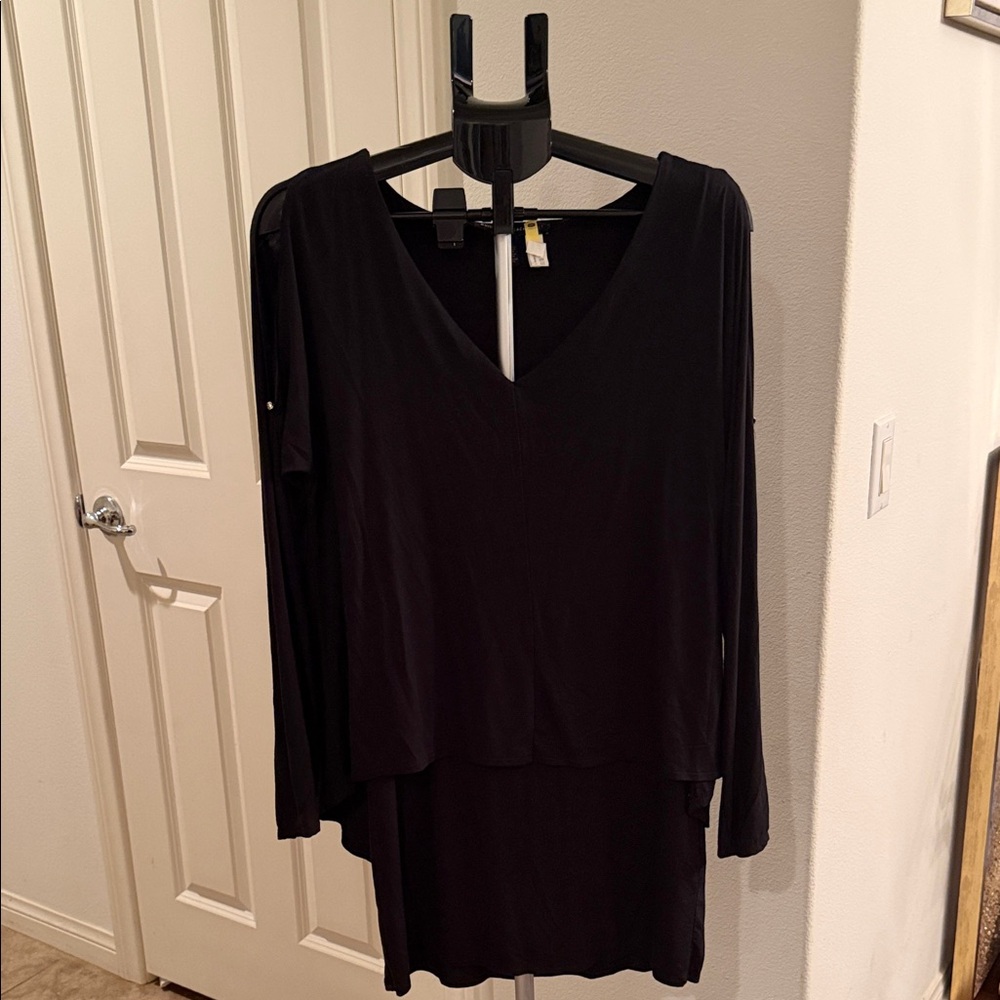 White House Black Market Black Long-Sleeve V-Neck Layered Dress